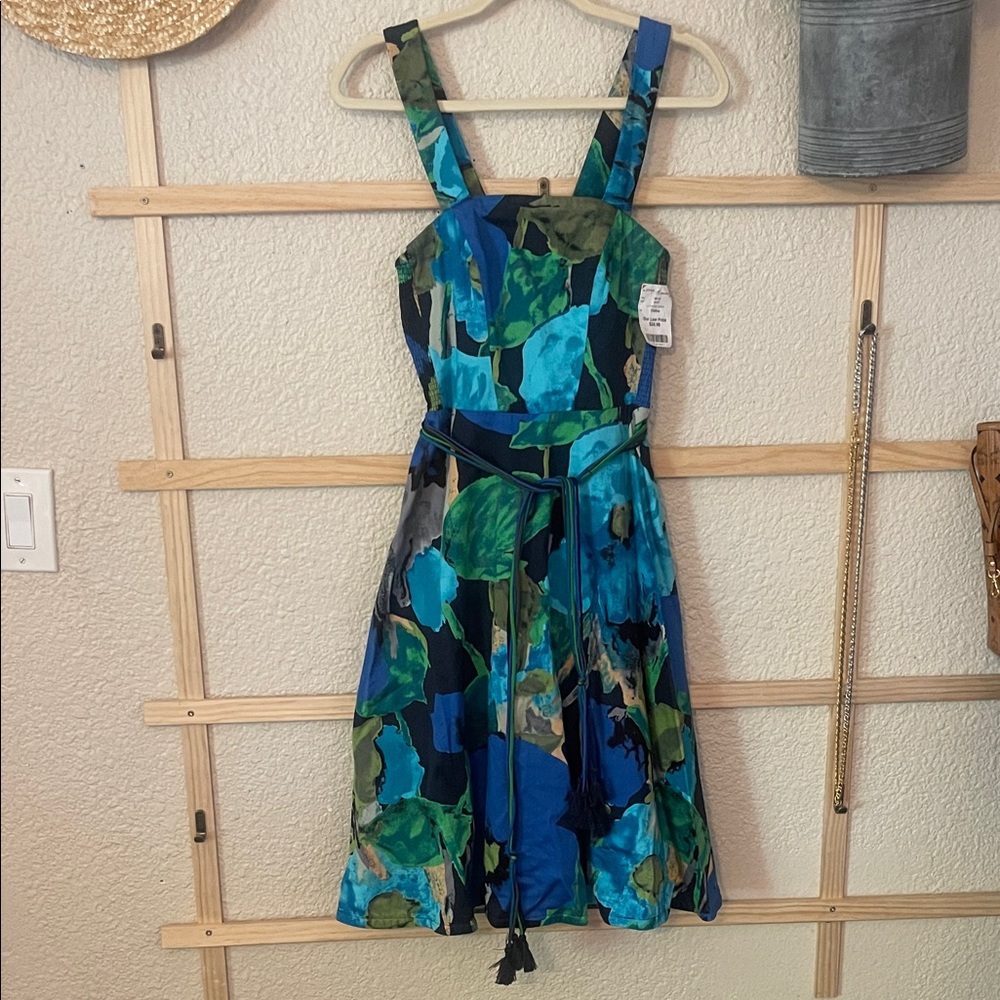 Elegant Floral Midi Dress in Blue and Green